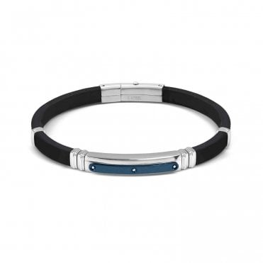 City Steel and Rubber 3 Blue CZ Bracelet