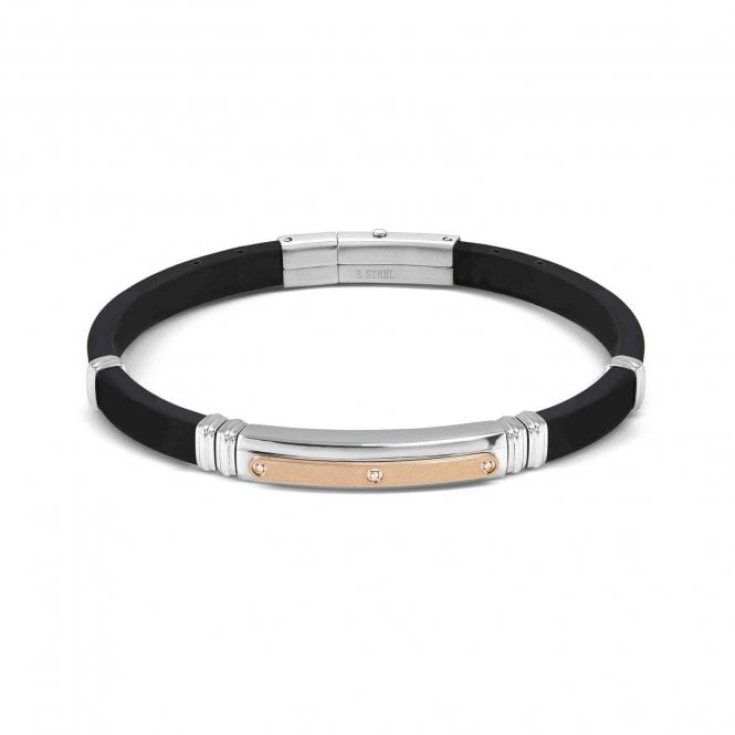 NOMINATION ITALY City Steel and Rubber 3 Rose Gold CZ Bracelet