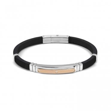 City Steel and Rubber 3 Rose Gold CZ Bracelet