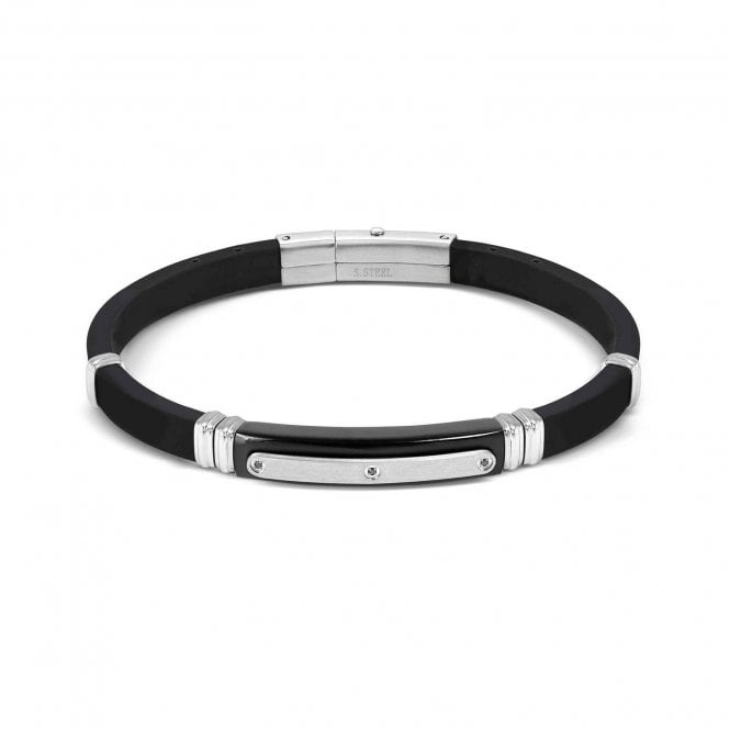 NOMINATION ITALY City Steel and Rubber 3 Silver CZ Bracelet