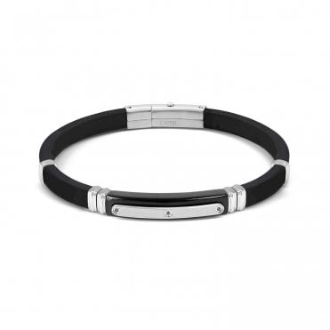 City Steel and Rubber 3 Silver CZ Bracelet