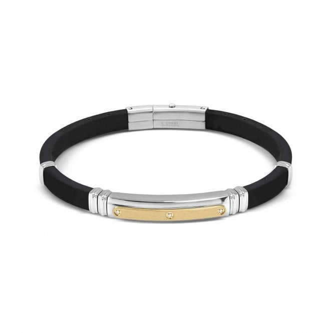 NOMINATION ITALY City Steel and Rubber 3 Yellow Gold CZ Bracelet
