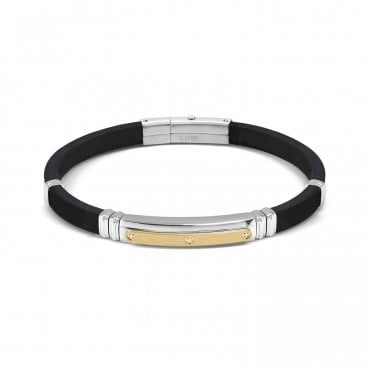 City Steel and Rubber 3 Yellow Gold CZ Bracelet