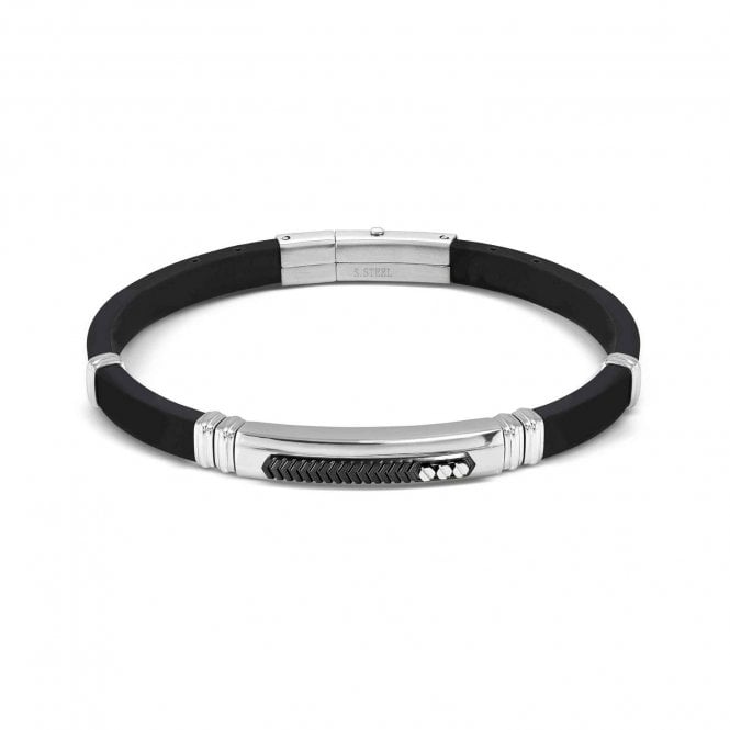 NOMINATION ITALY City Steel and Rubber Black Octagon Bracelet