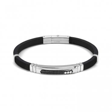 City Steel and Rubber Black Octagon Bracelet