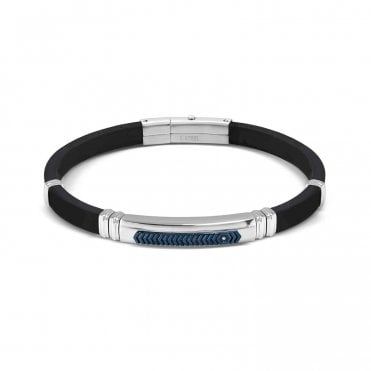 City Steel and Rubber Blue CZ Bracelet