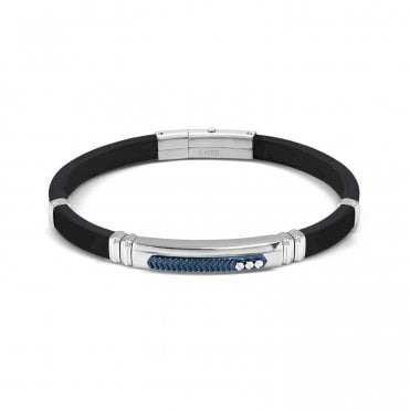 City Steel and Rubber Blue Octagon Bracelet