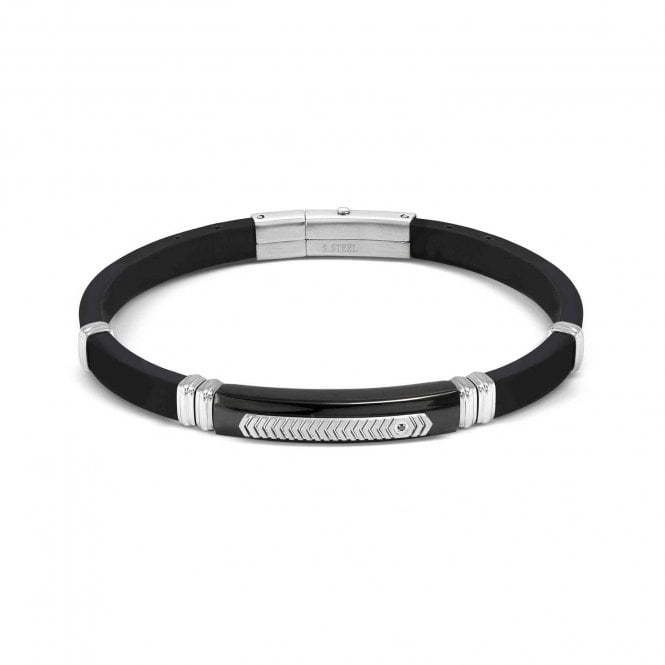 NOMINATION ITALY City Steel and Rubber Silver CZ Bracelet