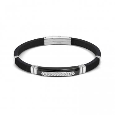 City Steel and Rubber Silver CZ Bracelet