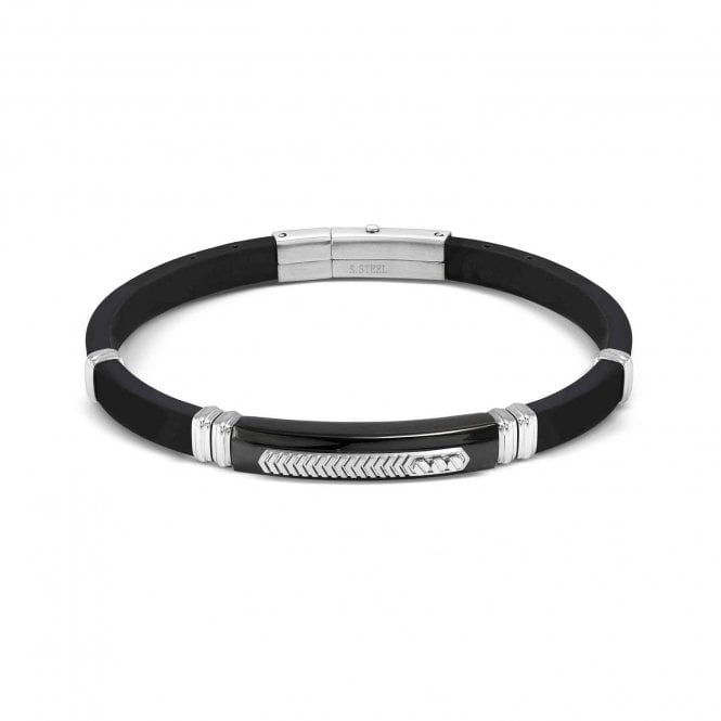 NOMINATION ITALY City Steel and Rubber Silver Octagon Bracelet