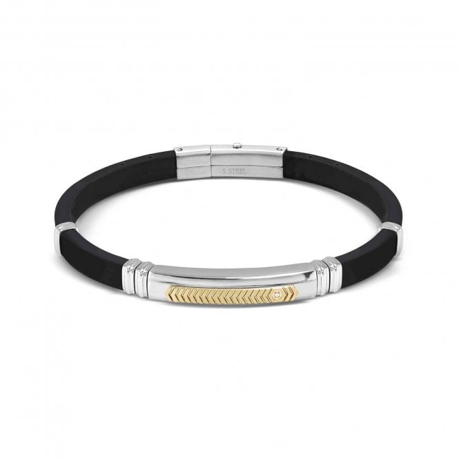 NOMINATION ITALY City Steel and Rubber Yellow Gold CZ Bracelet