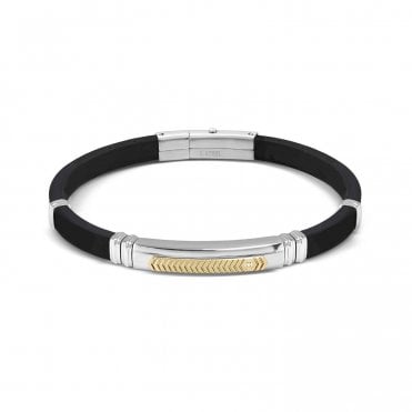City Steel and Rubber Yellow Gold CZ Bracelet