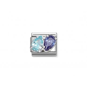 Classic Blue and Light Blue CZ Twin Drops Charm