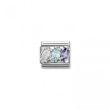 Classic Blue and White CZ Trilogy Charm