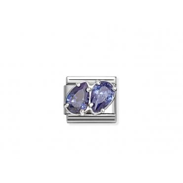 Classic Blue CZ Twin Drops Charm