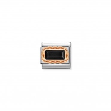 Classic Bonded Rose Gold Black Agate Baguette Stone Charm