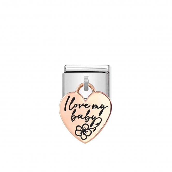 NOMINATION ITALY Classic Bonded Rose Gold Engraved Heart I love my baby Pendant Plate Charm