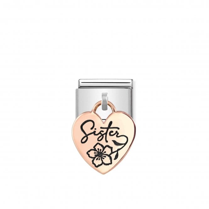 NOMINATION ITALY Classic Bonded Rose Gold Engraved Heart Sister Pendant Plate Charm
