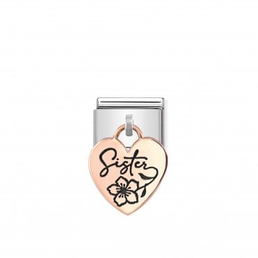 Classic Bonded Rose Gold Engraved Heart Sister Pendant Plate Charm