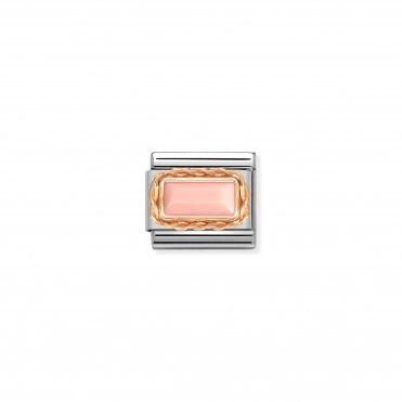 Classic Bonded Rose Gold Pink Coral Baguette Stone Charm