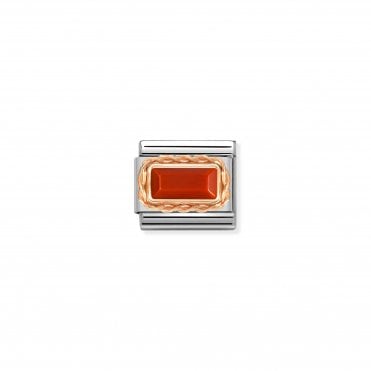 Classic Bonded Rose Gold Red Coral  Baguette Stone Charm