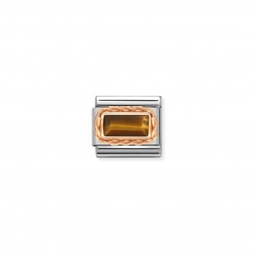 Classic Bonded Rose Gold Tiger Eye Baguette Stone Charm