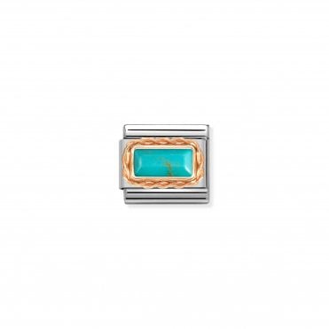 Classic Bonded Rose Gold Turquoise Baguette Stone Charm