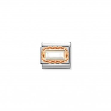 Classic Bonded Rose Gold White Mother of Pearl Baguette Stone Charm