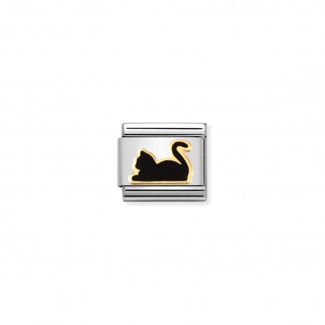 NOMINATION ITALY Classic Bonded Yellow Gold and Enamel Black Cat Lying Down Charm