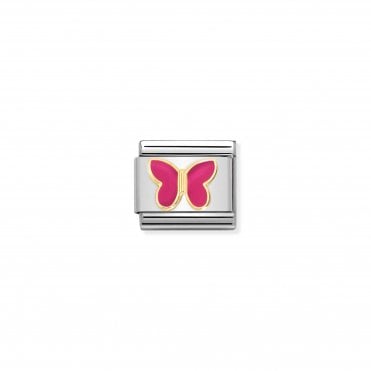 Classic Bonded Yellow Gold and Enamel Fuschia Butterfly Charm