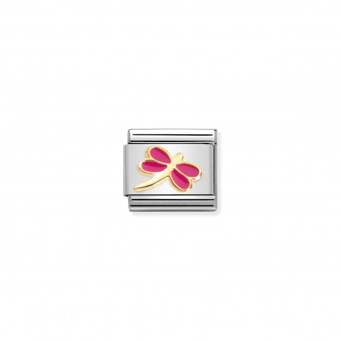 NOMINATION ITALY Classic Bonded Yellow Gold and Enamel Fuschia Dragonfly Charm