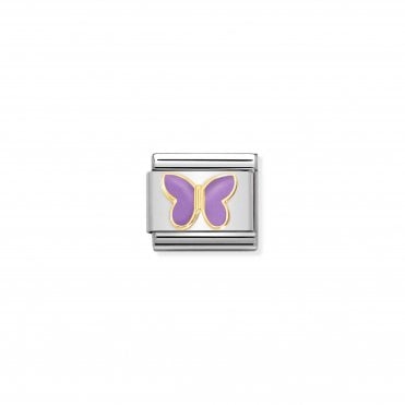 Classic Bonded Yellow Gold and Enamel Lilac Butterfly Charm