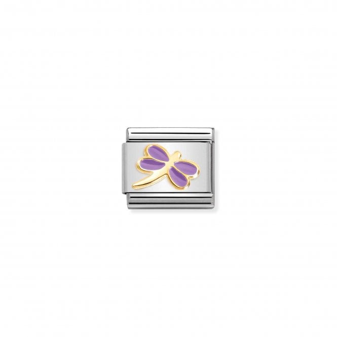 NOMINATION ITALY Classic Bonded Yellow Gold and Enamel Lilac Dragonfly Charm
