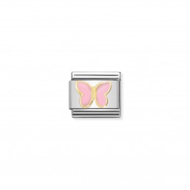 Classic Bonded Yellow Gold and Enamel Pink Butterfly Charm