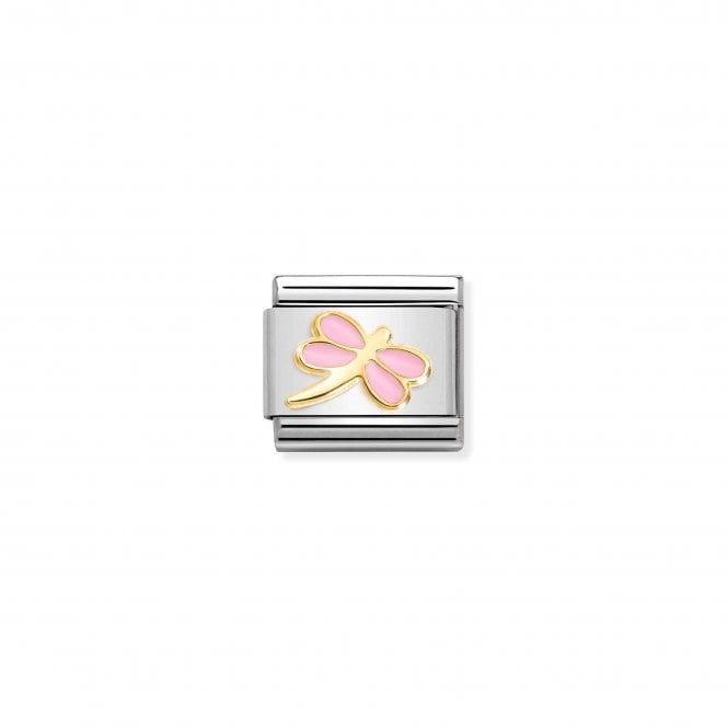 NOMINATION ITALY Classic Bonded Yellow Gold and Enamel Pink Dragonfly Charm