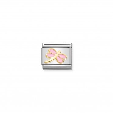 Classic Bonded Yellow Gold and Enamel Pink Dragonfly Charm