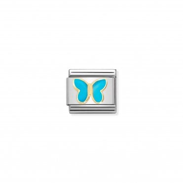 Classic Bonded Yellow Gold and Enamel Turquoise Butterfly Charm