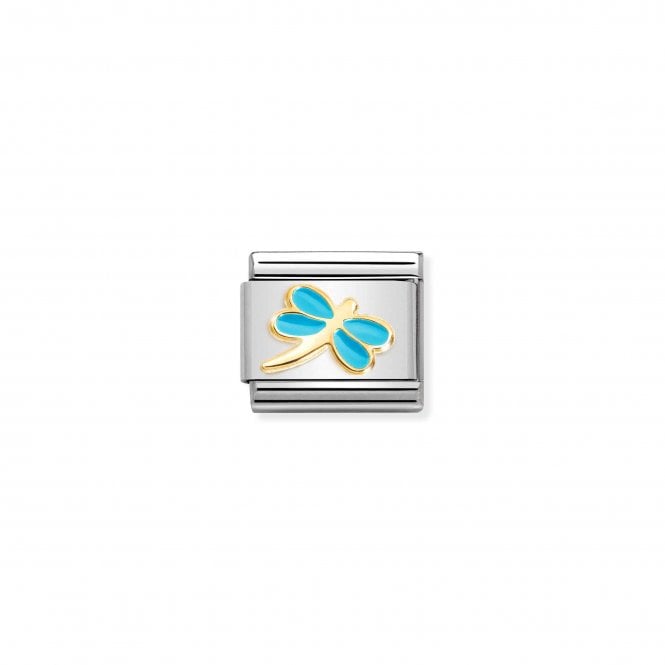 NOMINATION ITALY Classic Bonded Yellow Gold and Enamel Turquoise Dragonfly Charm