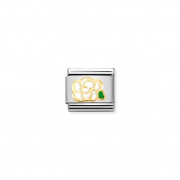Classic Bonded Yellow Gold and Enamel White Camelia Charm