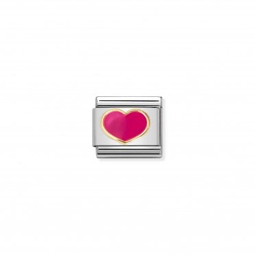 Classic Bonded Yellow Gold and Fuchsia Enamel Love Heart Charm