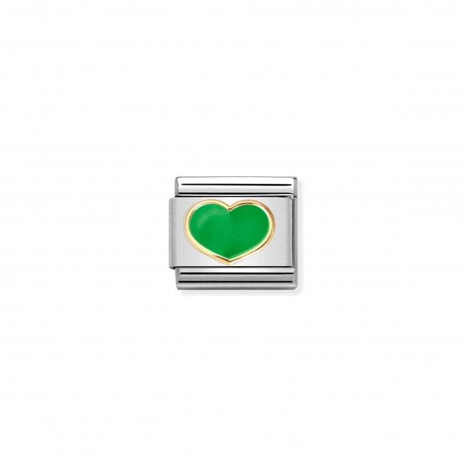 NOMINATION ITALY Classic Bonded Yellow Gold and Green Apple Enamel Love Heart Charm