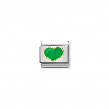 Classic Bonded Yellow Gold and Green Apple Enamel Love Heart Charm