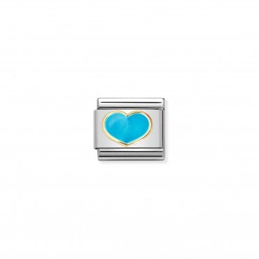 Classic Bonded Yellow Gold and Turquoise Enamel Love Heart Charm
