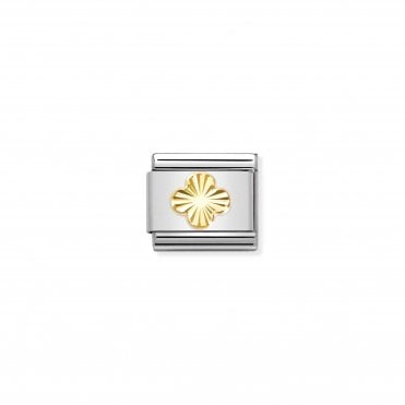 Classic Bonded Yellow Gold Diamond-Coated Four Leaf Clove Charm