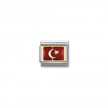 Classic Bonded Yellow Gold Enamel Turkey Flag Charm