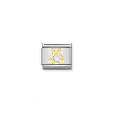 Classic Enamel & Yellow Gold Light Blue Bear Charm