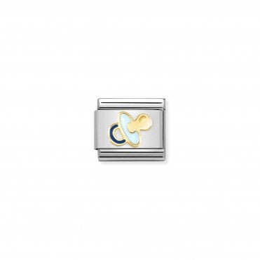 Classic Enamel & Yellow Gold Light Blue Pacifier Charm