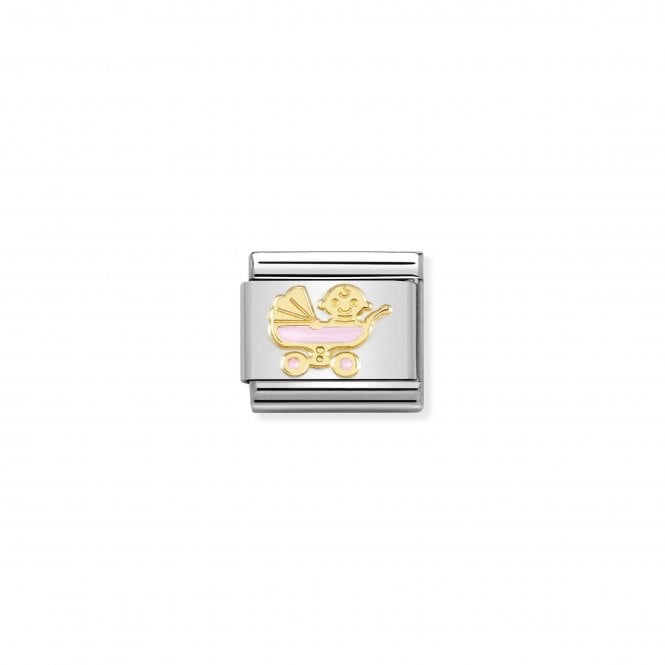NOMINATION ITALY Classic Enamel & Yellow Gold Pink Baby Carriage Charm