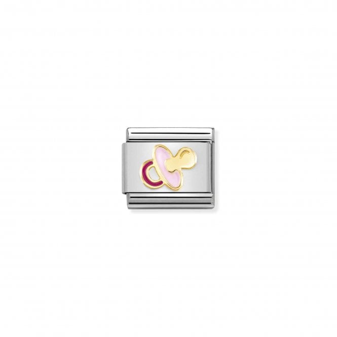 NOMINATION ITALY Classic Enamel & Yellow Gold Pink Pacifier Charm