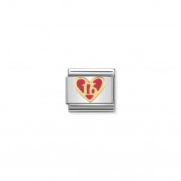 Classic Gold and Enamel Pink Sweet 16 Heart Charm